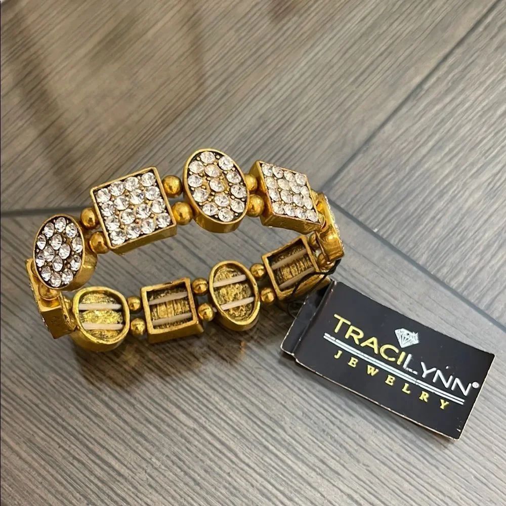 TRACILYNN Jewelry Gold-tone Stretch Rhinestone Bracelet